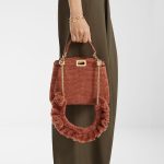 FENDI Peekaboo Mini Sienna brown nubuck crocodile leather bag - Image 4
